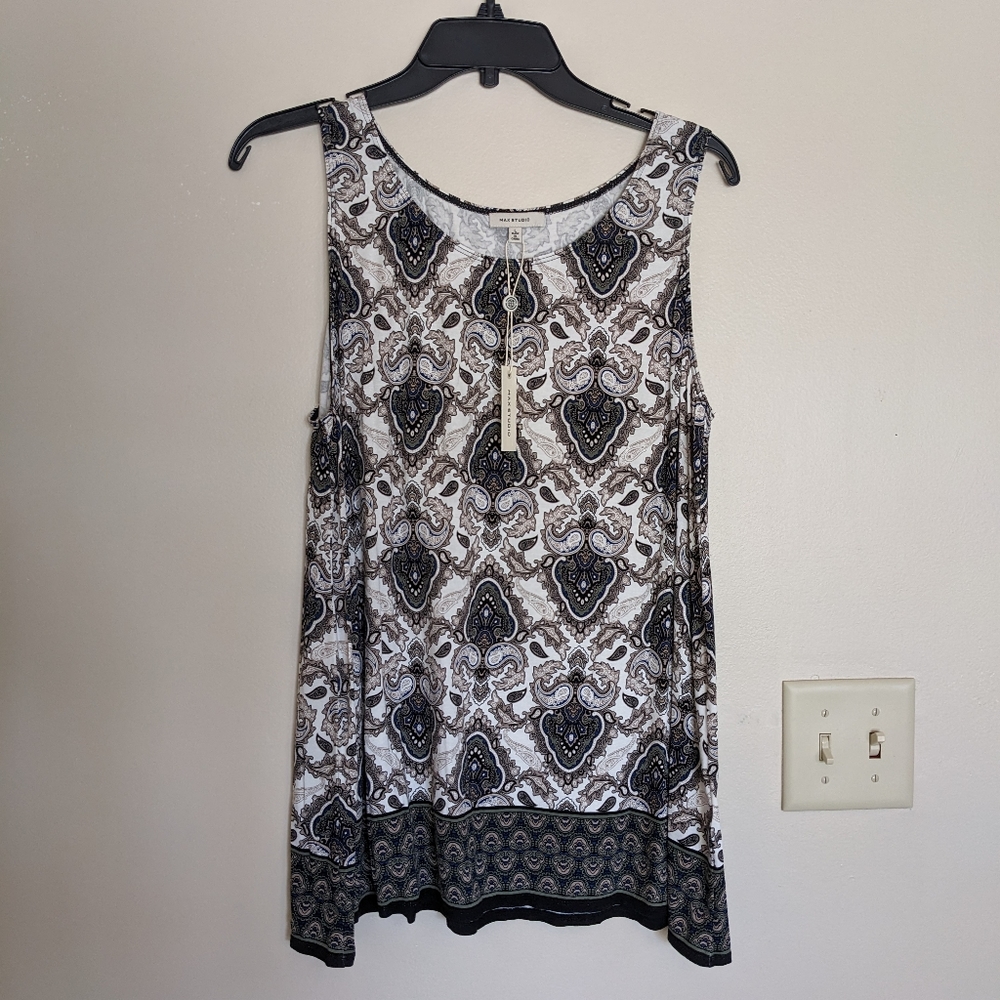 New NWT MAX STUDIO Paisley Print Swing Tank Top Blouse SZ L $68